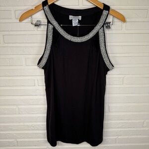 Carmen Marc Valvo Black Jeweled Accent Sleeveless Top, Women’s Size Large